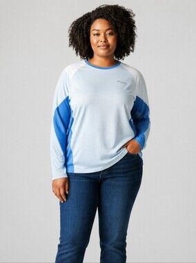 Columbia Periwinkle Blue White Polka Dot Omni-Freeze Long Sleeve Shirt 2X
